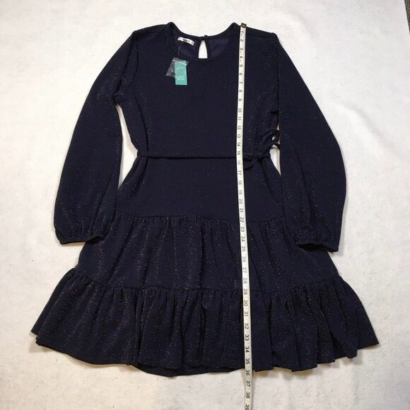 NWT Maurices M Metallic Tiered Long Sleeve‎ Skater Dress Navy Blue Sparkle Party - Picture 12 of 14